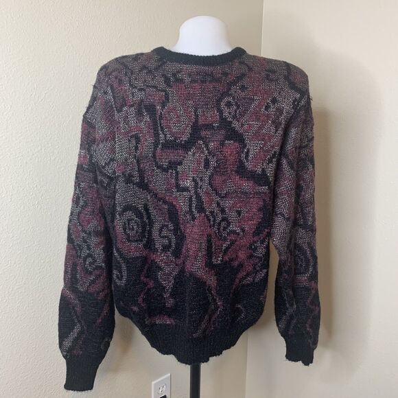 Bugatchi Uomo Men’s Pullover Sweater Abstract Black Purple Wool Blend Sz S Vtg - Picture 1 of 5